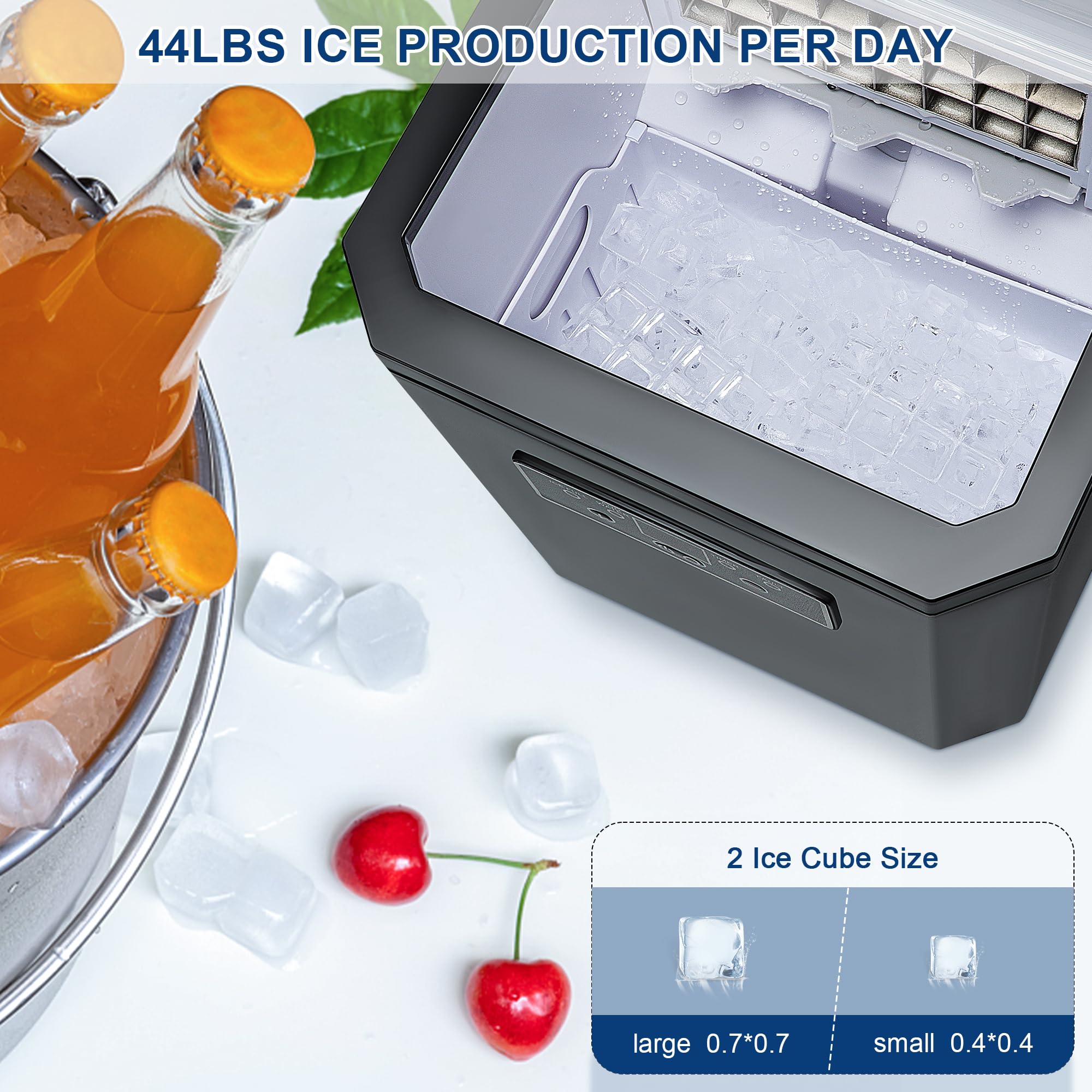 OOTDAY Ice Cube Maker, Counter Top Ice Maker with 2 Ways to Add Water, 44 LBS/24H Ice Machine with Transparent Lid Perfect for Home, Office, Kitchen, RV, Basement Bars