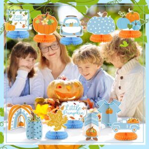 Liliful 12 Pcs Fall Pumpkin Honeycomb Centerpieces Little Pumpkin Party Decorations for Boy Girl Thanksgiving Fall Gender Reveal Baby Shower Autumn Harvest Birthday Party Supplies(Blue)