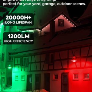 Nouscan PAR38 Red Green LED Lights for Outside [Christmas Combo], 150W Flood Light Bulbs Equivalent, 15W 1200LM, Colored Outdoor Flood Light Bulb, E26 Base Not-dim for Christmas, Halloween, 2 Pack