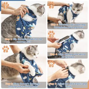 SlowTon Cat Recovery Suit - Cat Onesie for Cats After Surgery Female Male, Kitten Clothes Cat Surgical Spay Suit Abdominal Wounds, E-Collar Alternative Cats Bodysuit Shirt Anti-Licking (Blue, L)