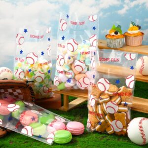 Cholemy 100 Pcs Baseball Gift Bags for Snacks Clear Baseball Goodie Bags with Handles Plastic Baseball Party Favors Sport Candy Treat Bags Baseball Birthday Party Supplies for Teams, 6.3 x 9.8 Inch