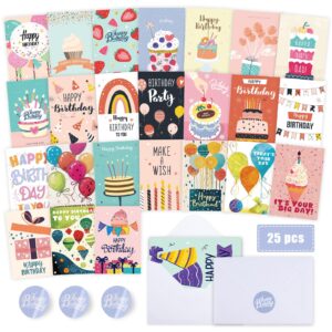 fuhitim birthday cards,25 pcs blank cards with envelopes & stickers,25 design,4x6 inches happy birthday card,birthday card for kids,friends,family and colleagues