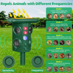 Solar Animal Repellent with Vibration, Waterproof, Motion Sensor & Flashing Light, Ultrasonic Pest Repellent for Snakes, Moles, Cats, Dogs, Squirrels, Deer, Raccoon, Coyotes - Outdoor Use