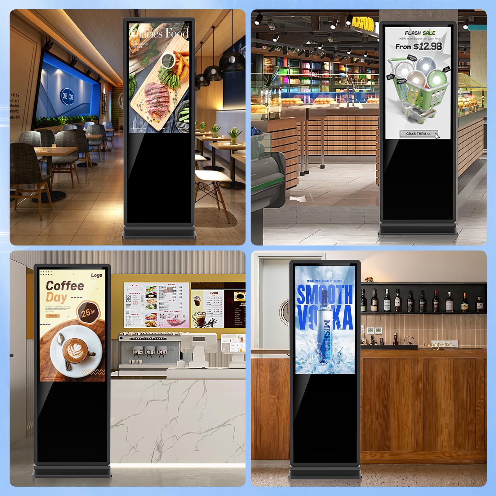 JIYANG 65 Inch Digital Signage Display,Indoor Floor Standing TouchScreen Advertising Display Kiosk Android System,Commercial LCD Totem Support HDMI-in,Free Customization Stickers and CMS System(Black)