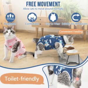 SlowTon Cat Recovery Suit - Cat Onesie for Cats After Surgery Female Male, Kitten Clothes Cat Surgical Spay Suit Abdominal Wounds, E-Collar Alternative Cats Bodysuit Shirt Anti-Licking (Blue, L)