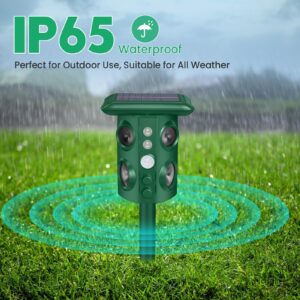 Solar Animal Repellent Outdoor with Vibration and Motion Sensor, Waterproof with Flashing Light, Ultrasonic Pest Repellent for Snakes, Moles, Cat, Dog, Squirrels, Deer, Raccoons, Coyotes, Rabbit