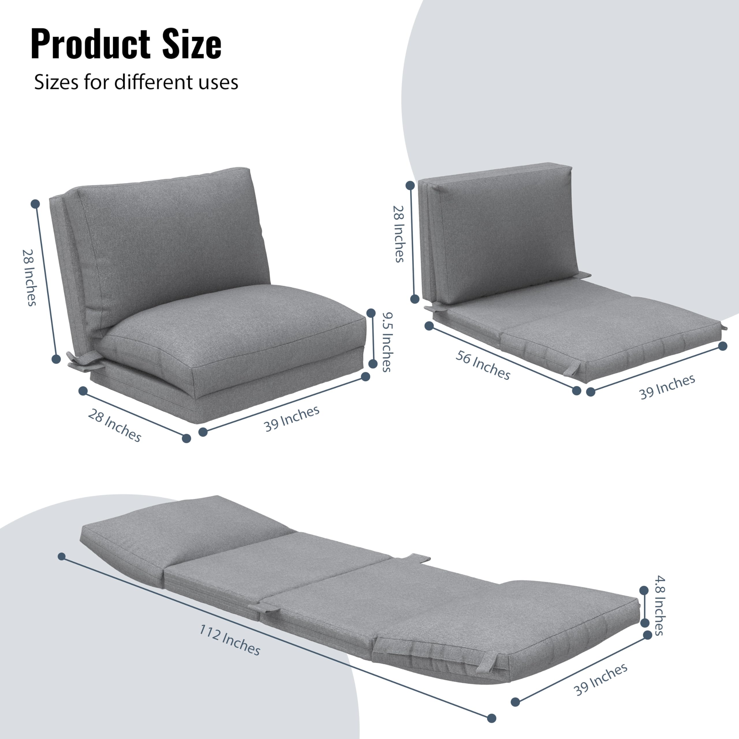 Daneey Folding Sofa Bed Floor Sofa Couch Bean Bag Bed Floor Couch Floor Mattress Foldable with Removable Breathable Cover for Bedroom/Living Room/Small Space