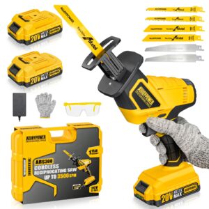 alloy power 20v cordless reciprocating saw, 0-3500 spm, with 2 packs batteries, tool-free blade change, led light power reciprocating saws, 6 saw blades kit for wood/metal/pvc cutting included