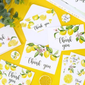 Whaline 30 Pack Lemon Thank You Cards with Envelopes Stickers White Yellow Fruit Greeting Cards Lemonade Blank Note Cards for Baby Shower Wedding Birthday Bridal Party, 4 x 6 Inch