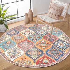 round boho rug, bohemian circle area rug 5ft, washable non-slip round clearance moroccan carpet for bedroom kitchen bathroom living room office decor - 5ft-round,cream