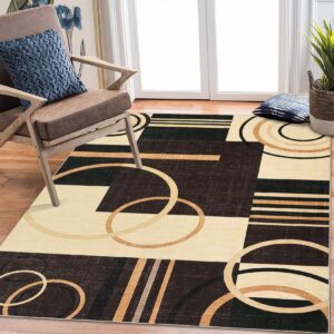 RUGSREAL Large Area Rug 8x10 Modern Geometric Entryway Rug Low Pile Thin Rug Non Slip Throw Rug Foldable Accent Rug Indoor Floor Cover for Bedroom, Brown