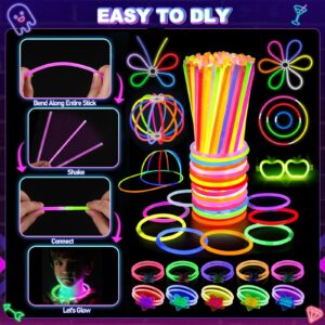 470psc Glow in the Dark Party Supplies for Kids Adults birthdays,Light Up Party Favors with，200 Glow Sticks Bulk，DIY Glow Necklaces Glasses Bracelets Headband, Christmas Party Neon Party Supplies