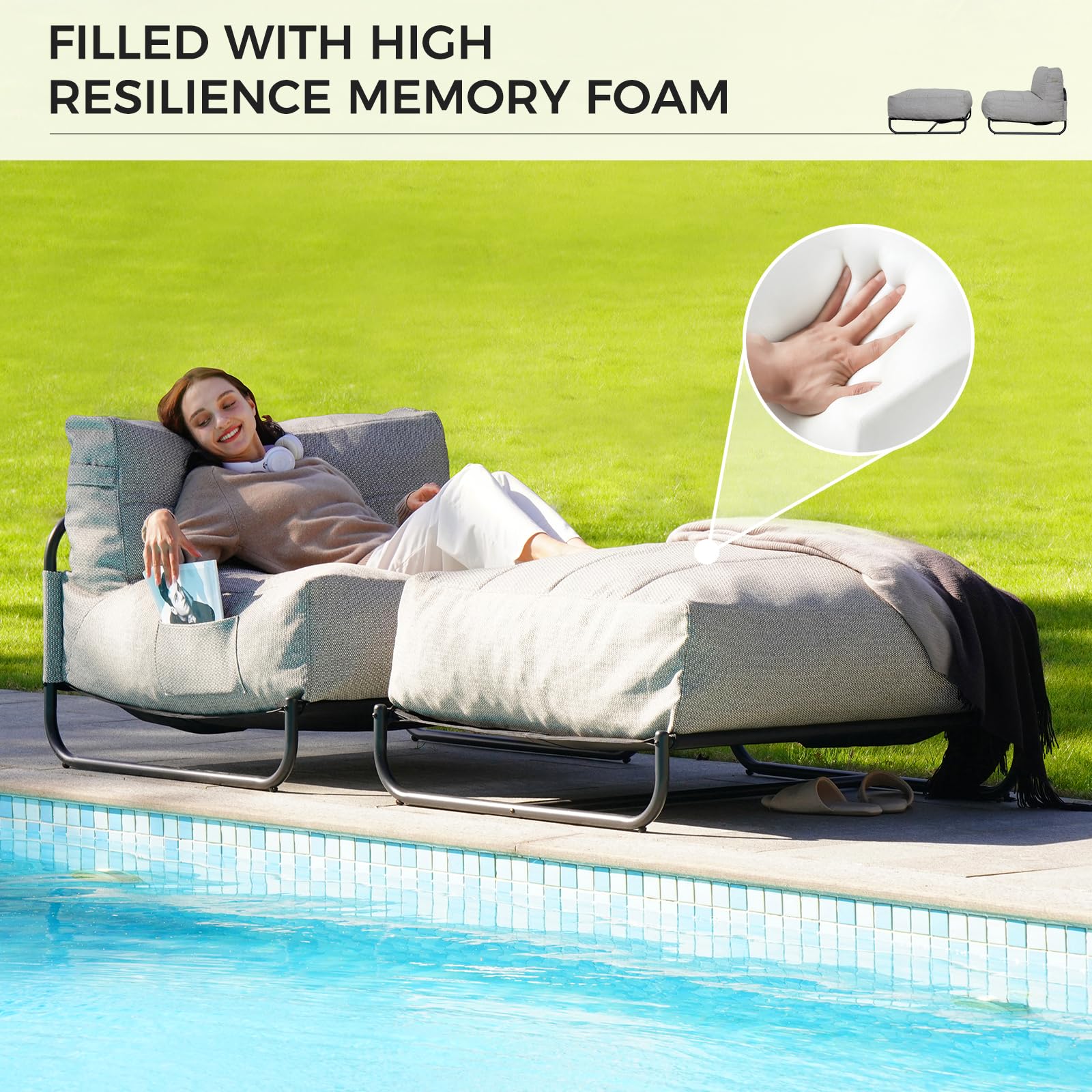 Grand patio 3FT Bean Bag Chair with Ottoman, Oversized Cloud Memory Foam Furniture Beanbag with E-Coated Steel Frame Olefin Removable Cover for Outdoor & Indoor (40"/Grey)