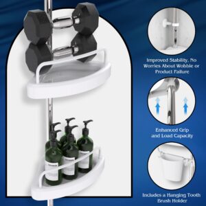 EliteCart Rust Proof Shower Caddy Corner Tension Pole – Adjustable Height (32-120 inch), 4 Tier Shelf Bathtub Organizers and Storage – Includes Towel Rack, Tooth Brush Holder and Suction Cups (White)