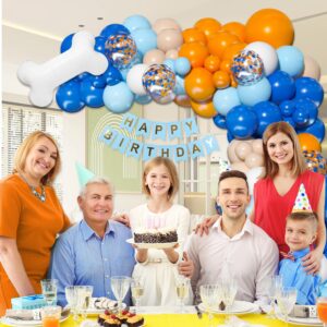 136pcs Blue Balloon Garland Arch Kit, DIY Blue Orange Nude White Dog Bone Paw Print Balloons Arch for Theme Baby Shower Anniversary Blue Birthday Party Decorations