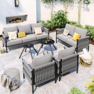 vonzoy metal outdoor patio furniture set, 6 pieces modern outdoor conversation furniture sets w/2 coffee table, outside furniture with high-resiliency sponge cushions for poolside, yard, balcony