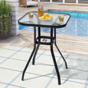 crestlive products outdoor bar table with umbrella hole, patio dining bistro table with aluminum frame tempered glass top, outside banquet furniture for garden, pool, deck, lawn (black)