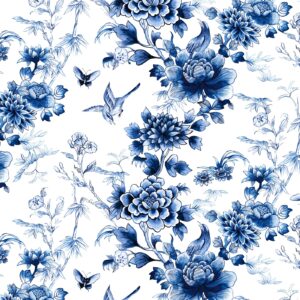 ruspepa peel and stick wallpaper - blue flower white design self adhesive removable wallpaper decorative waterproof contact paper for cabinets, walls - 17.3 inch x 6.5 feet