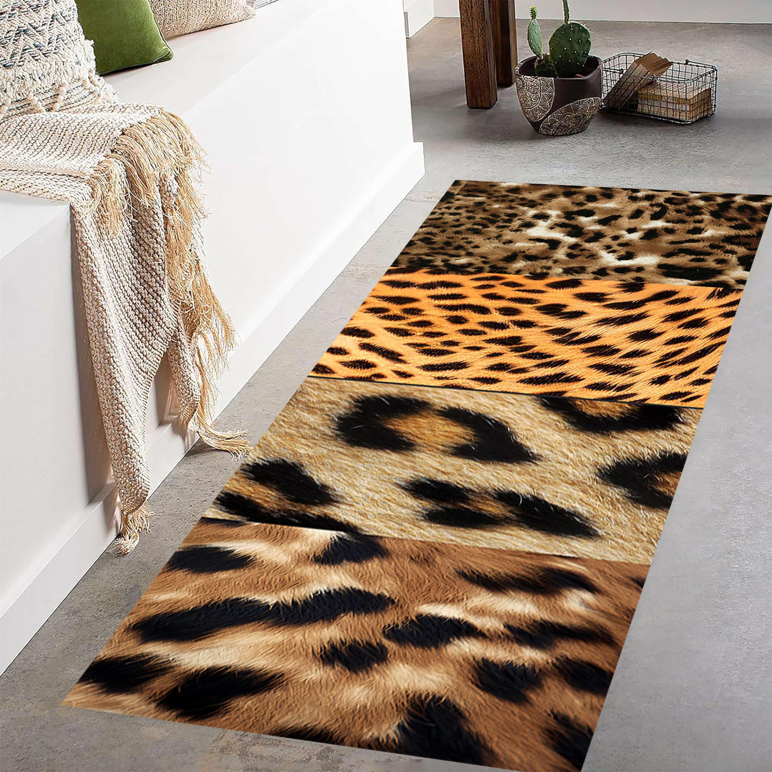 RUGROOM Wildlife Rugs Tiger Spot Iguana Cheetah Print Soft Non-Slip Washable Floor Mat Brown Hallway Rug Hunter Lover Decorations for Living Room Dining Room Hallway Entrance Rugs 2X4ft