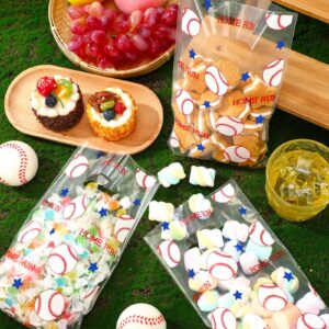 Cholemy 100 Pcs Baseball Gift Bags for Snacks Clear Baseball Goodie Bags with Handles Plastic Baseball Party Favors Sport Candy Treat Bags Baseball Birthday Party Supplies for Teams, 6.3 x 9.8 Inch