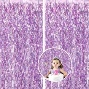 lilac pink wave party backdrop decoration -foil fringe curtain pink party streamers for princess/taylor/unicorn/bachelorette/cowgirl/bts/sleepover theme party decorations -2 packs