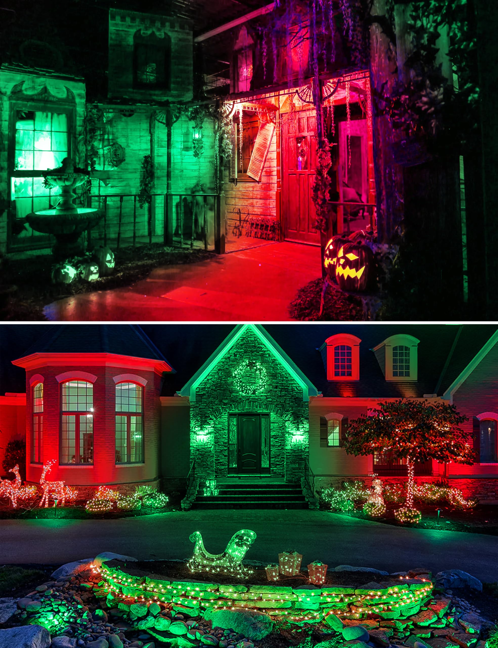 Nouscan PAR38 Red Green LED Lights for Outside [Christmas Combo], 150W Flood Light Bulbs Equivalent, 15W 1200LM, Colored Outdoor Flood Light Bulb, E26 Base Not-dim for Christmas, Halloween, 2 Pack