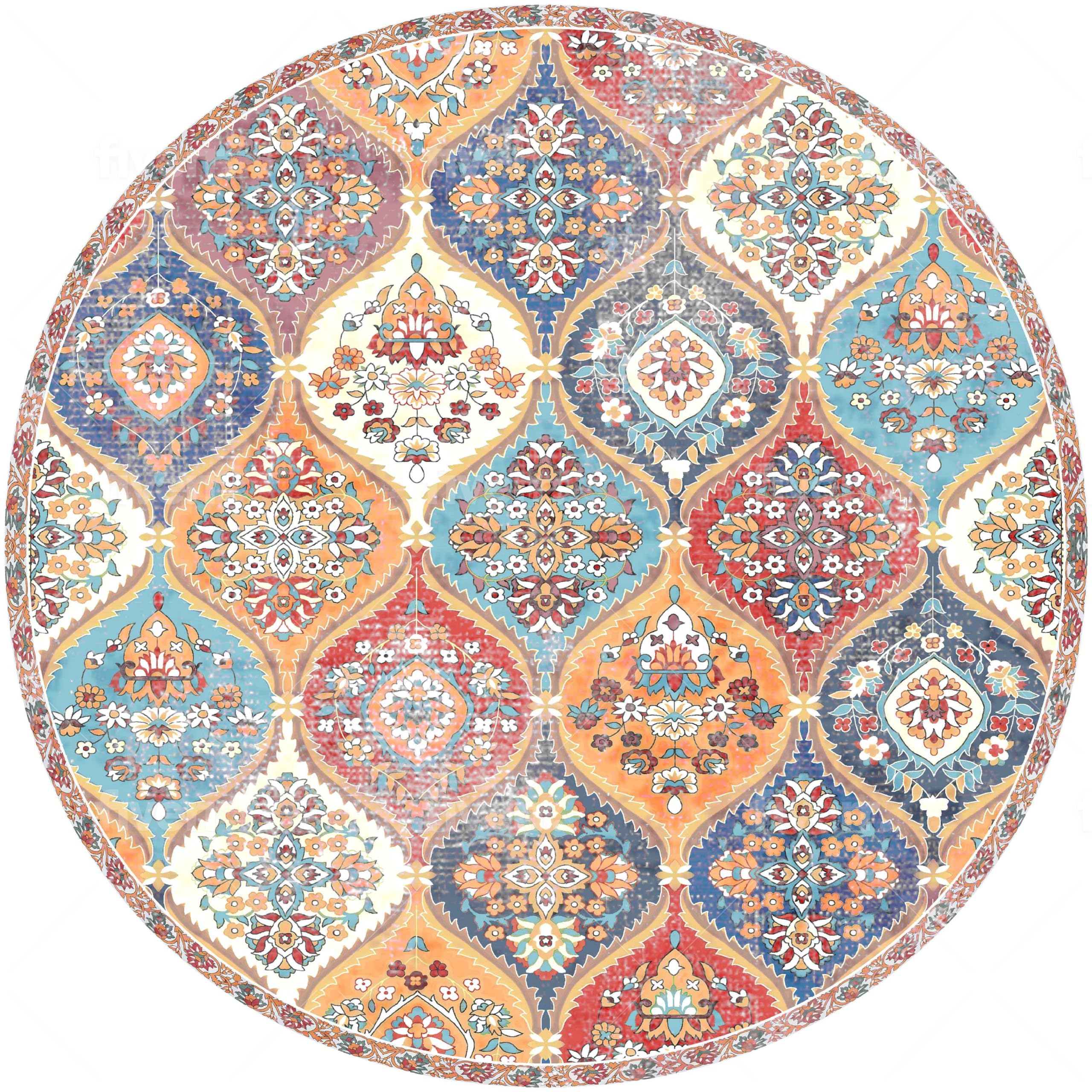 Round Boho Rug, Bohemian Circle Area Rug 5ft, Washable Non-Slip Round Clearance Moroccan Carpet for Bedroom Kitchen Bathroom Living Room Office Decor - 5ft-Round,Cream