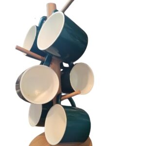 NAWAZJEE Coffee Cup Holder Coffee Cup Stand Coffee Mug Tree Wooden Coffee Cup Holder for Countertop Thick Base Coffee Mug Holder with 6 Hooks Mug Stand Mug Rack Space Saver