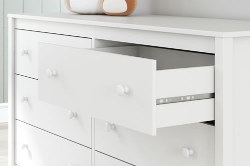 Signature Design by Ashley Hallityn Coastal 6-Drawer Dresser with Safety Stop and Scalloped Design, White