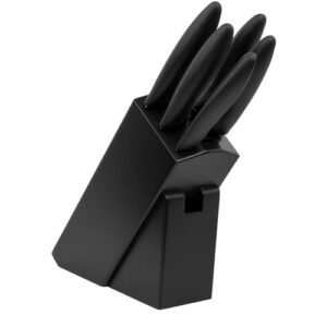 kershaw 6-piece kitchen knife block set - chef, bread, santoku, utility & paring knives with wood block, german stainless steel blades, black handles