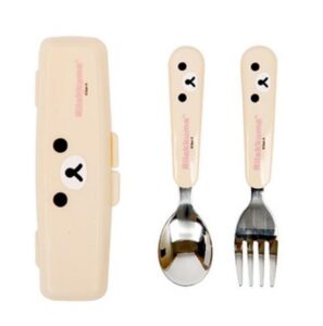 cute bear designed fork and spoon flatware set with case (ivory)