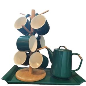 NAWAZJEE Coffee Cup Holder Coffee Cup Stand Coffee Mug Tree Wooden Coffee Cup Holder for Countertop Thick Base Coffee Mug Holder with 6 Hooks Mug Stand Mug Rack Space Saver