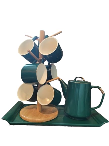 NAWAZJEE Coffee Cup Holder Coffee Cup Stand Coffee Mug Tree Wooden Coffee Cup Holder for Countertop Thick Base Coffee Mug Holder with 6 Hooks Mug Stand Mug Rack Space Saver