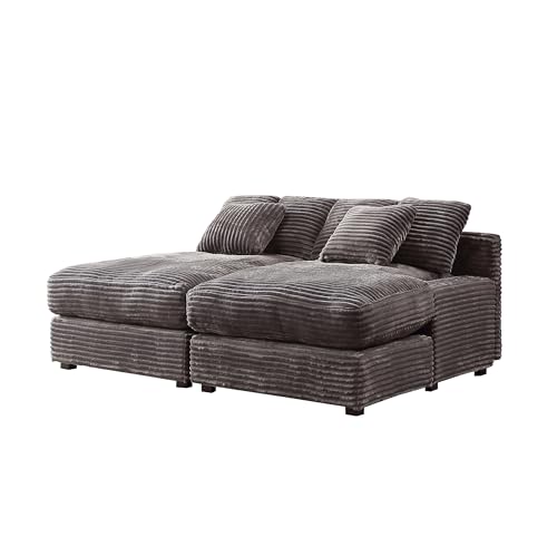 FANYE 74.8" Luxury Twin Chaise Daybed Sofa Couch for Living Room,Modern Corduroy Upholstery Lounge Love Seat Sleeper Sofabed with 6 Piilows