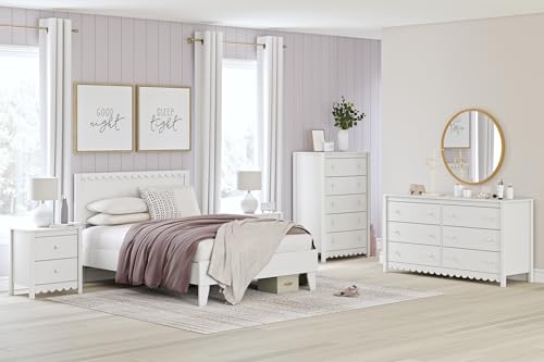 Signature Design by Ashley Hallityn Coastal 6-Drawer Dresser with Safety Stop and Scalloped Design, White