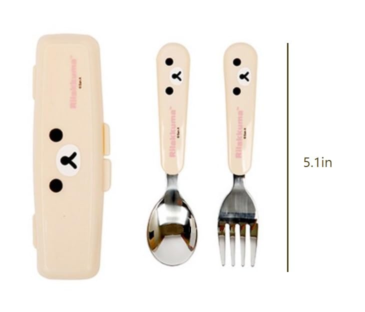 Cute Bear Designed Fork and Spoon Flatware Set with Case (Ivory)