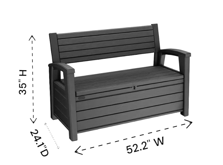 Generic Hudson Stylish and Plastic Outdoor Storage Bench, Perfect for organizing Garden Tools and Accessories While Providing Extra 2 Seating in Graphite Gray