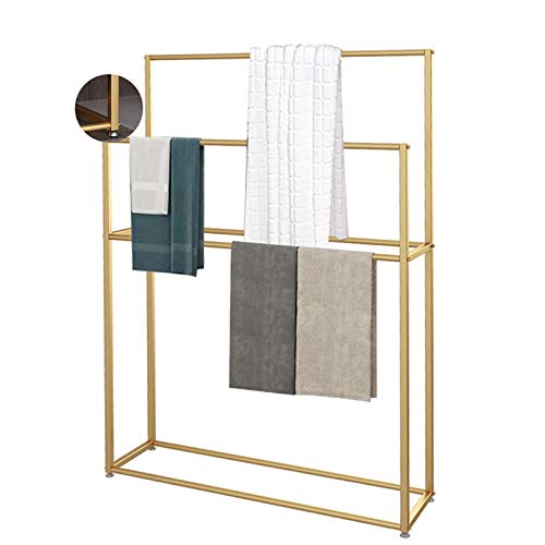 LZERZHAN Freestanding Bathroom s,Floor Towel Stand for Pool,Kitchen,Washroom,Bath Iron Drying Holder,Rust-Resistant,Easy to Assemble/Black/85X20X110Cm, Gold