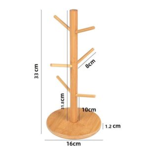 NAWAZJEE Coffee Cup Holder Coffee Cup Stand Coffee Mug Tree Wooden Coffee Cup Holder for Countertop Thick Base Coffee Mug Holder with 6 Hooks Mug Stand Mug Rack Space Saver