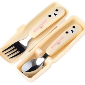 Cute Bear Designed Fork and Spoon Flatware Set with Case (Ivory)