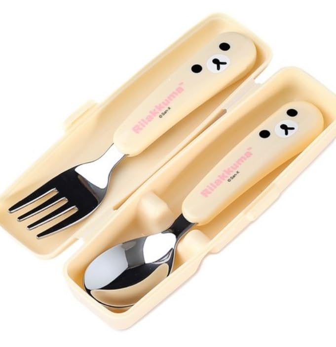 Cute Bear Designed Fork and Spoon Flatware Set with Case (Ivory)