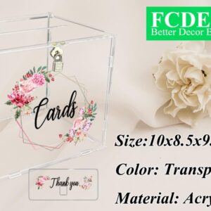 FCDECOR Acrylic Wedding Card Box with Lock, Clear Card Boxes for Wedding Reception DIY Gift Card Box for Wedding with Slot, Baby Showers, Birthdays, Bridal, Graduation Party Supplies