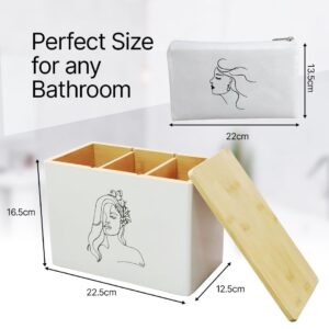 prime sell - Tampon Holder for Bathroom Wooden Farmhouse, Tampon Organizer with Makeup Pouch and Lid, 3-Compartment Feminine Product Organizer - Lady Stuff Box for Bathroom Decor Accessories