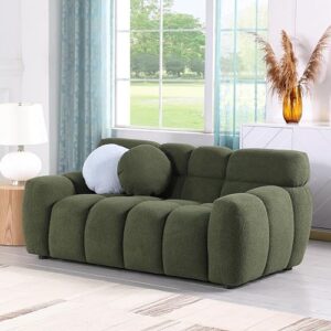 erye modern living room deep seat loveseat overstuffed memory foam cloud love sofa comfy sherpa boucle 2 seater couch with 2 pillows for home,office,apartment,company and lobby, 65", olive green