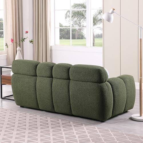 ERYE Modern Living Room Deep Seat Loveseat Overstuffed Memory Foam Cloud Love Sofa Comfy Sherpa Boucle 2 Seater Couch with 2 Pillows for Home,Office,Apartment,Company and Lobby, 65", Olive Green