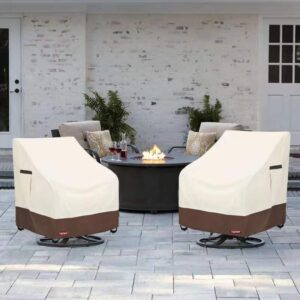 CVFERQE Swivel Patio Chair Cover Waterproof 2 Pack(28W x 33D x 38.5H Inch ),Patio Swivel Chair Covers for Outdoor Furniture,Rocking Chair Covers Waterproof,Beige and Brown,