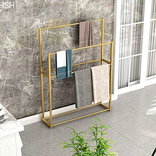 LZERZHAN Freestanding Bathroom s,Floor Towel Stand for Pool,Kitchen,Washroom,Bath Iron Drying Holder,Rust-Resistant,Easy to Assemble/Black/85X20X110Cm, Gold