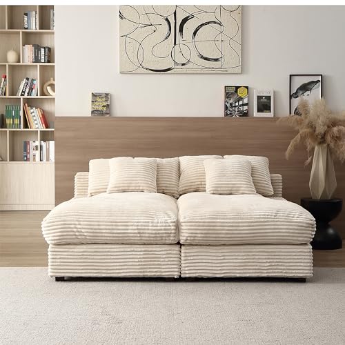 ERYE 74.8" Luxury Twin Chaise Daybed Sofa Couch for Living Room,Modern Corduroy Upholstery Lounge Love Seat Sleeper Sofabed with 6 Piilows