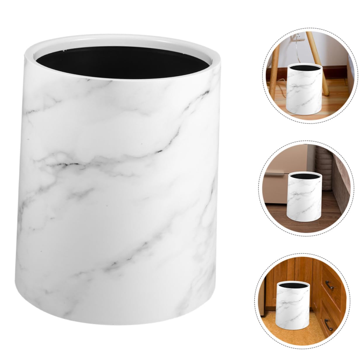 Ciieeo Garbage Can Marble Trash Can Bathroom Waste Container Living Room Trash Can Plastic Waste Bin Wastebasket Marble Bathroom Trash Can Waste Storage Bin Bathroom Garbage Container, White