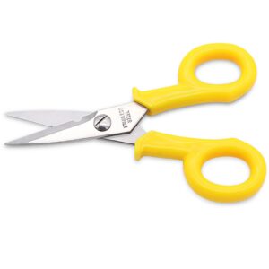 electricians scissors fiber optic scissors, electrician scissors 5.5 inch, 3mm thick 2cr13 stainless steel, heavy-duty cable cutters for technicians, electricians, installers, yellow (1)